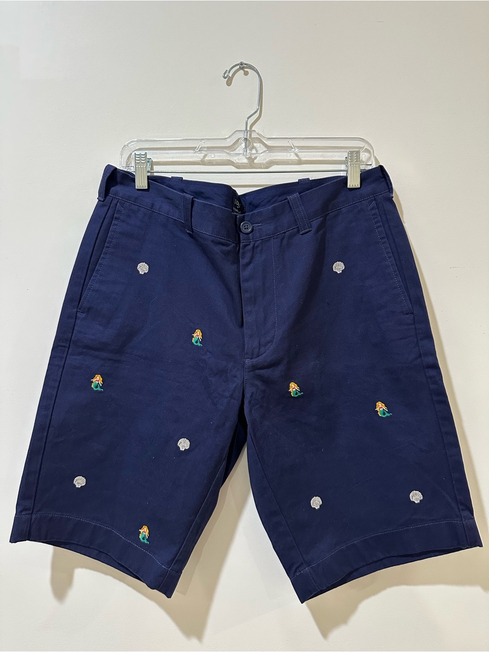 J.Crew Rivington Mermaid Embroidered Chino Shorts Navy 33 NWOT